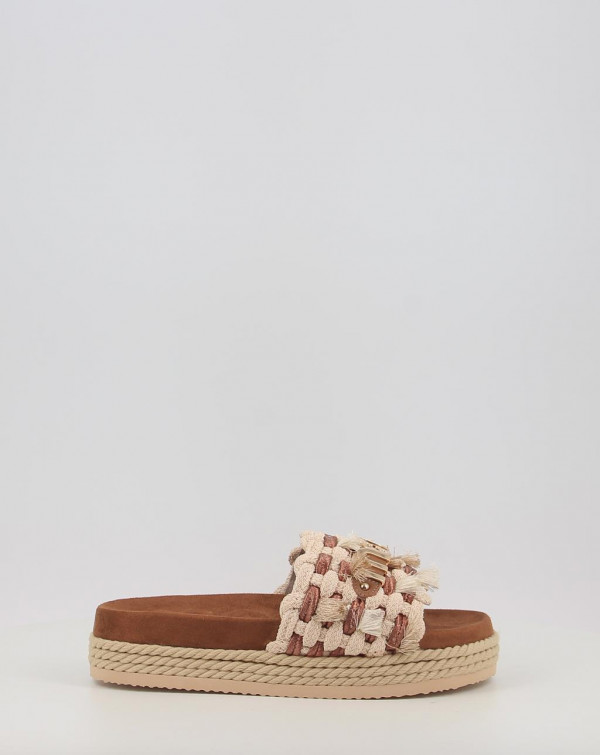 Sandali Mou MONOBAND ROPE SANDAL FRINGES - BIG LETTER LOGO Beige