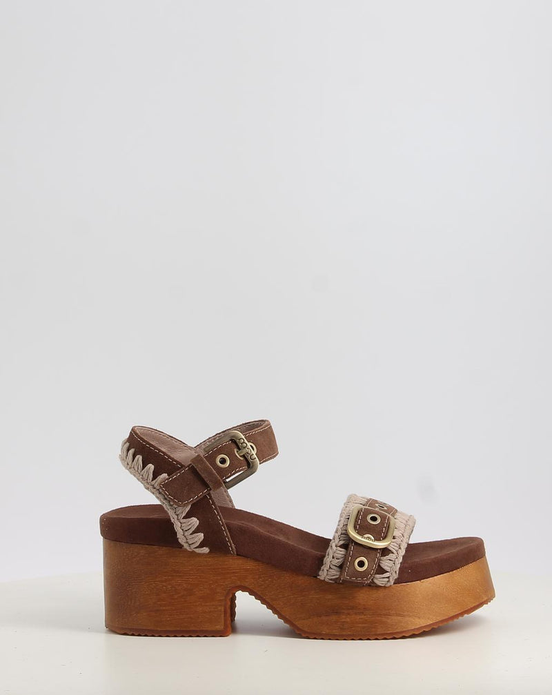 Sandali MOU HIGH HEEL WOOD CLOG BUCKLE marrone