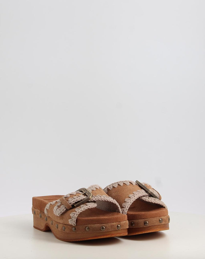 Sandali MOU LOW HEEL WOOD CLOG WITH BUCKLE cuoio