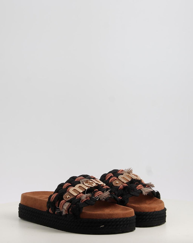 Sandalias MOU MONOBAND ROPE SANDAL FRINGES - BIG LETTER LOGO negro