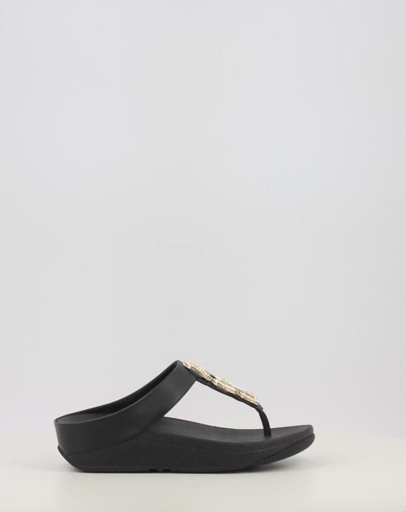 Sandali FITFLOP FINO CRYSTAL-CHAIN LEATHER TOE-POST SANDALS nero