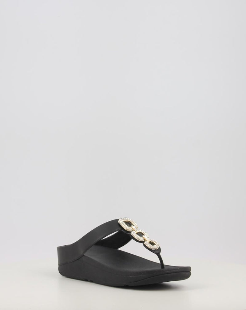 Sandali FITFLOP FINO CRYSTAL-CHAIN LEATHER TOE-POST SANDALS nero