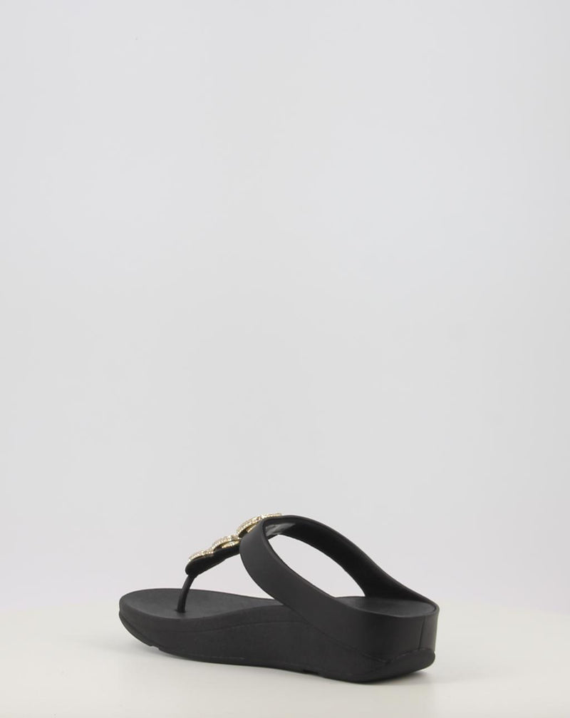 Sandali FITFLOP FINO CRYSTAL-CHAIN LEATHER TOE-POST SANDALS nero
