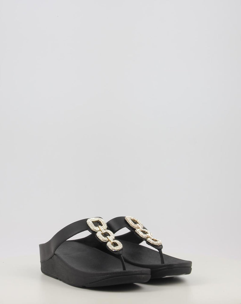 Sandali FITFLOP FINO CRYSTAL-CHAIN LEATHER TOE-POST SANDALS nero
